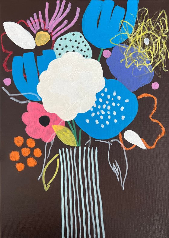 Vibrant Floral Vase on Noir