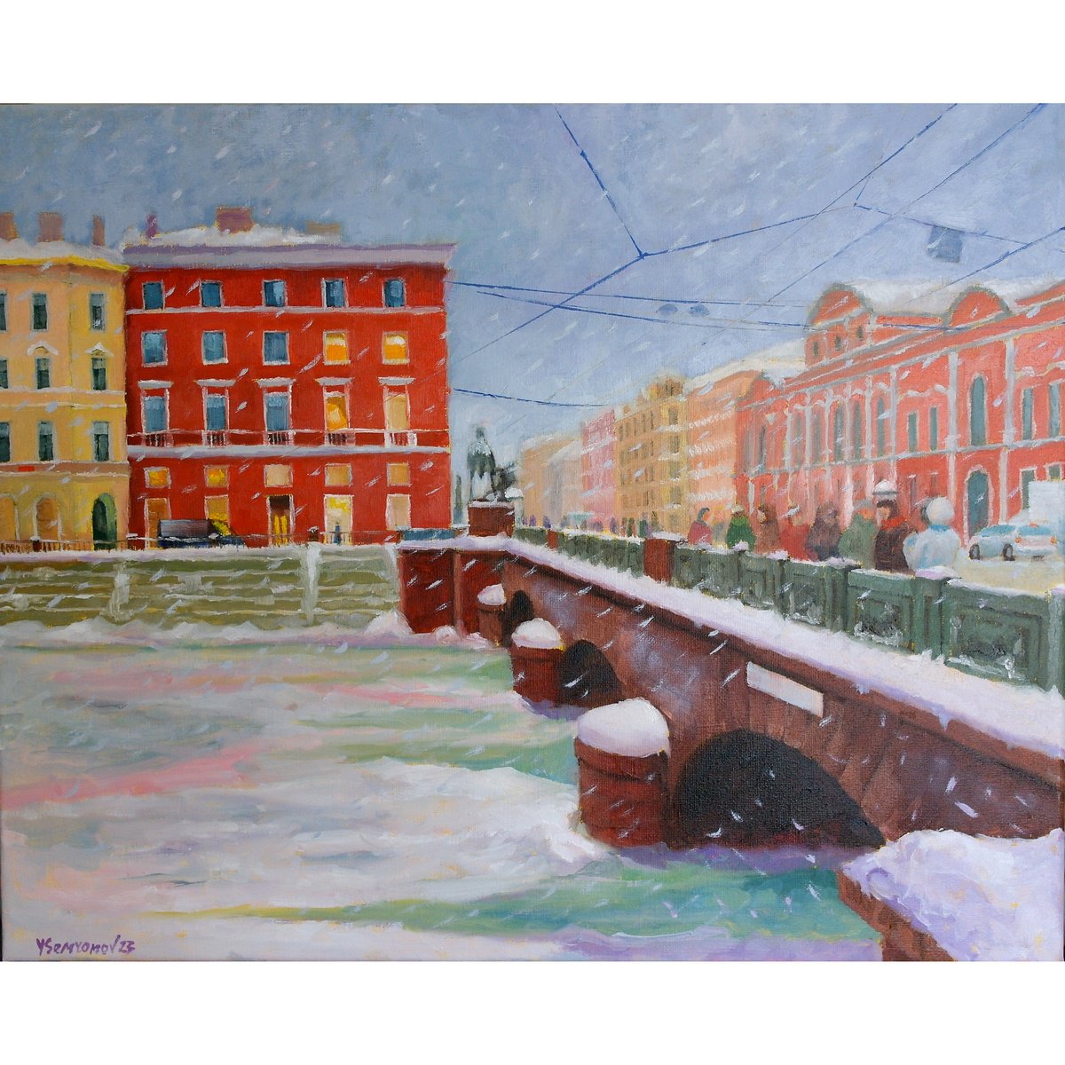 St. Petersburg, Winter, Anichkov Bridge by Juri Semjonov