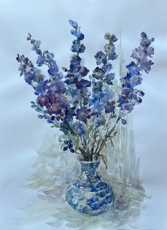 Delphinium in vase. 30in.x22in