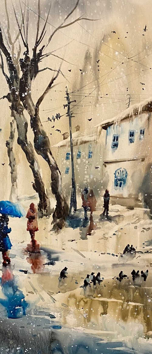 Watercolor “Winter day” perfect gift by Iulia Carchelan