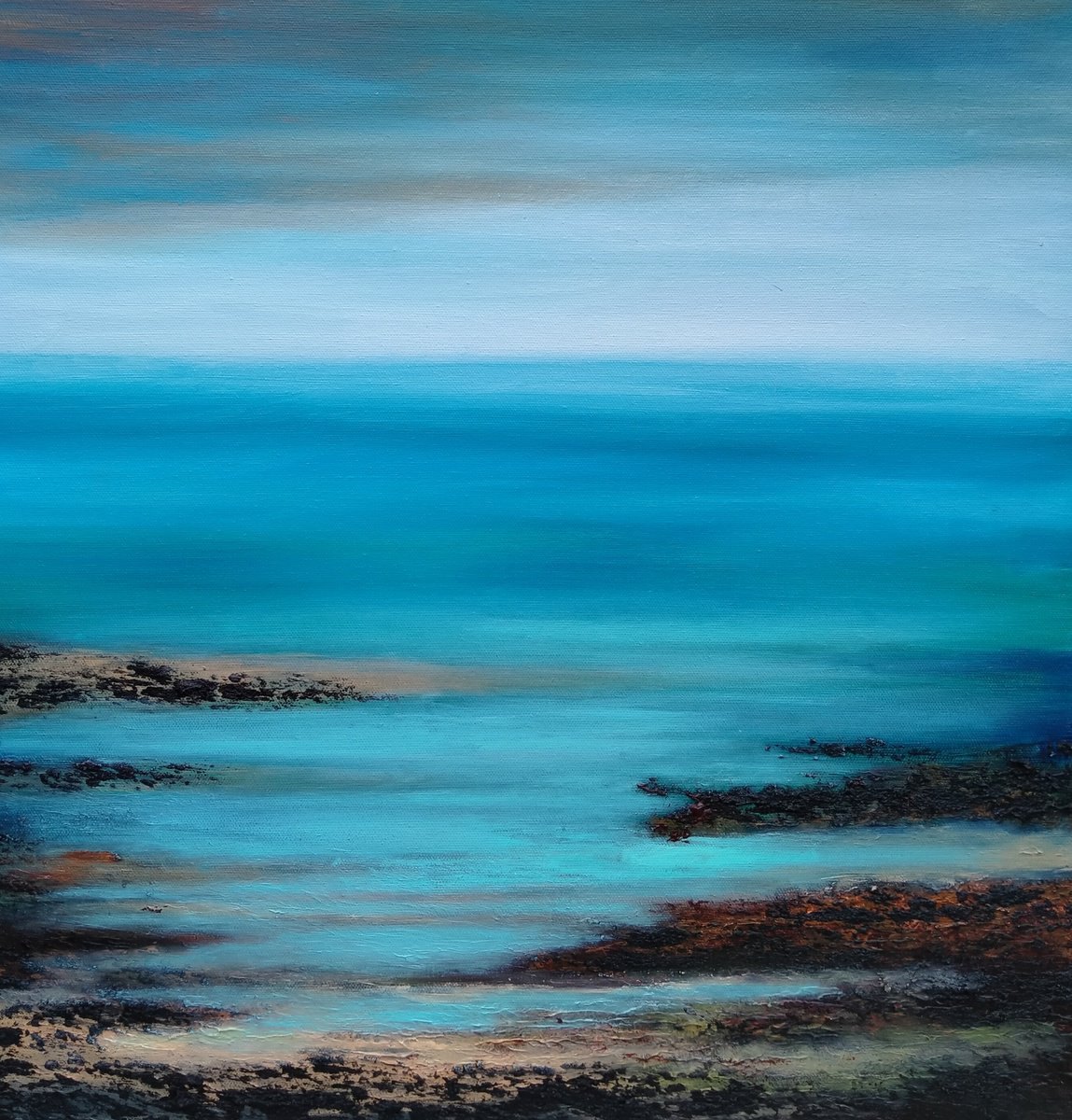 Impressionistic Landscape Acrylic Painting By Amanda Horvath, 20 X 20, Seashore And Salt Breezes, Original Artwork