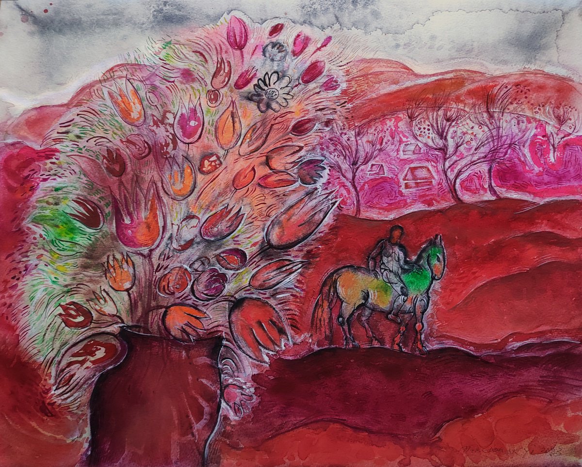 Impressionistic Landscape Watercolour By Pavlo Makedonskyi, 19 X 16", Rider, Original Artwork