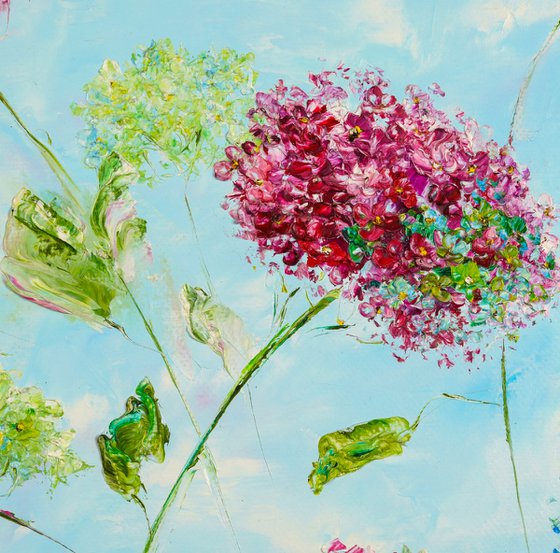 SPRING HAPPINESS - Hydrangeas. Lovely flowers. Soaring. Blue haze. Light abstraction. Pink. Dance. Flight.