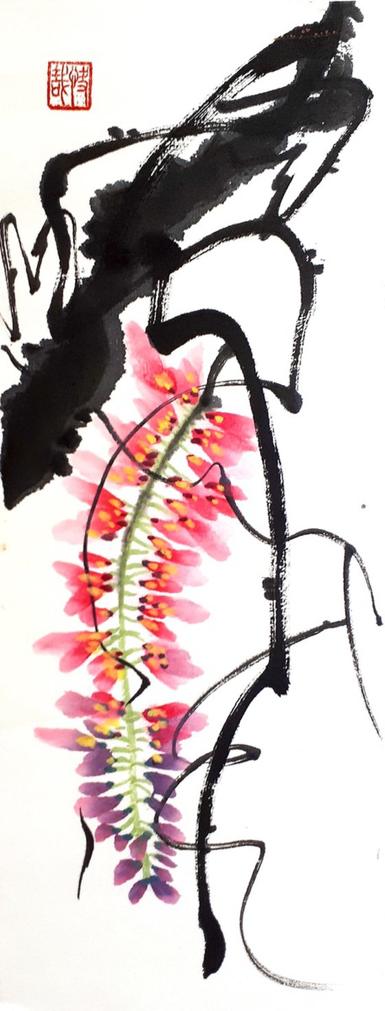 Elegant wisteria - Oriental Chinese Ink Painting