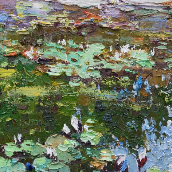 White Water Lilies - Impasto Original Oil painting 90 x 70 cm