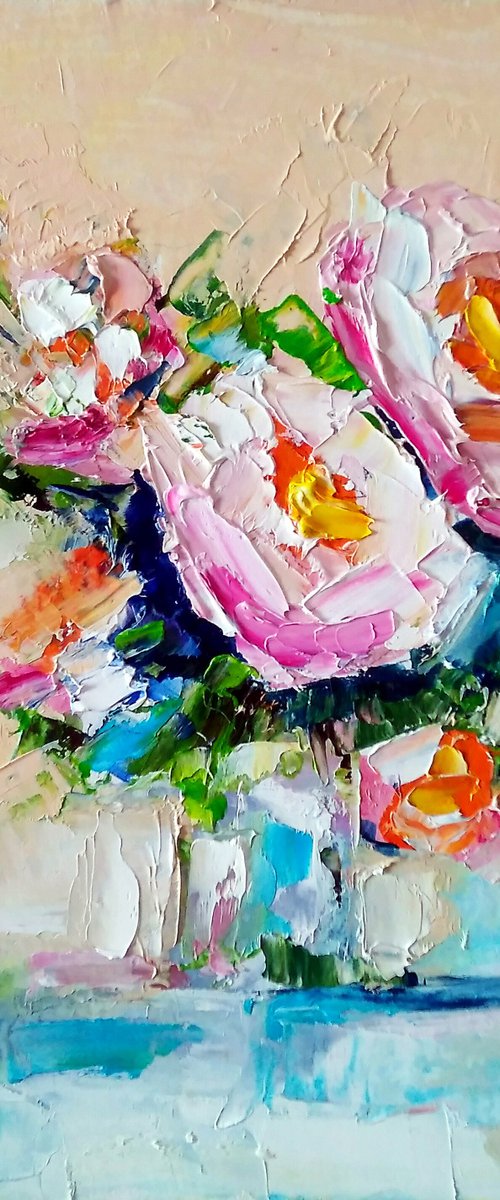 Floral Rose Painting Original Art Small Oil Artwork Flower Wall Art Mini Oil Painting by Yulia Berseneva