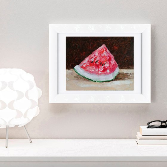 Watermelon Painting Still Life Original Art Food Wall Art Small Kitchen Artwork