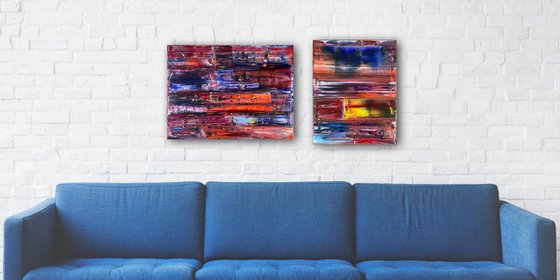 "Love At First Sight" - FREE USA SHIPPING + Save As A Series - Original PMS Abstract Diptych Oil Paintings On Canvas - 40" x 20"