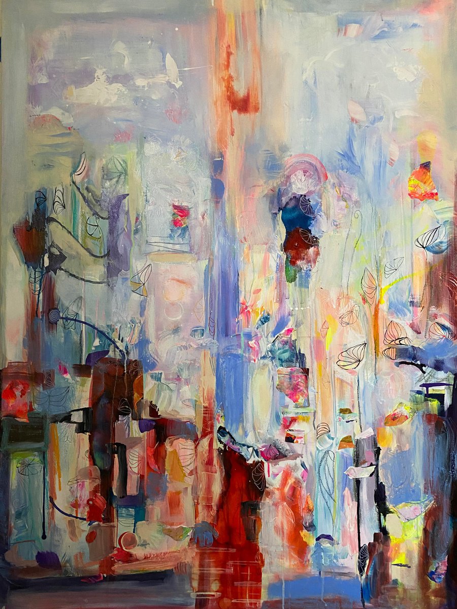 Abstract Painting By Samah Kthar, 36 X 48", Unbound Potential, Original Artwork