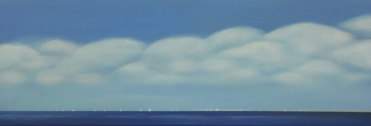 Impressionistic Landscape Acrylic Painting By Nelly Van Nieuwenhuijzen, 35 X 12", Regatta, Original Artwork