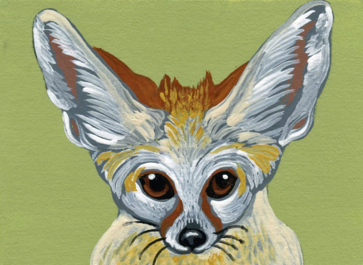 ACEO ATC Original Miniature Painting Fennec Fox Wildlife Art-Carla Smale by carla smale