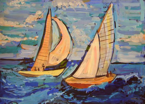 sailboats, 70x50 cm by Nastasia Chertkova