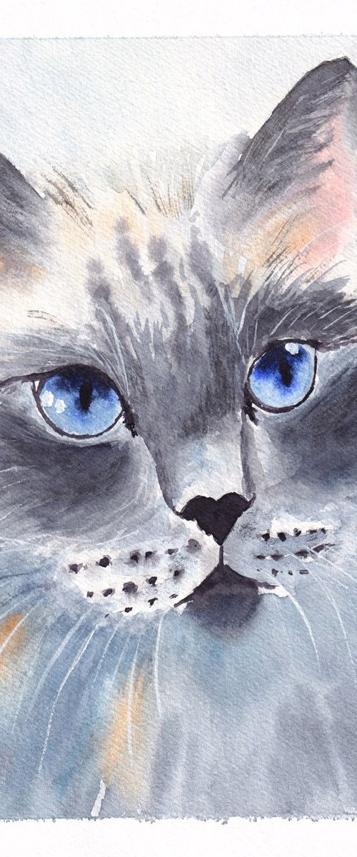 Tell Me Everything. Original Cat painting by Katerina Koroleva