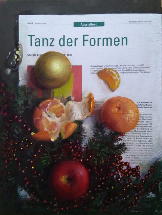 Tangerines on the newspaper. Tanz der Formen