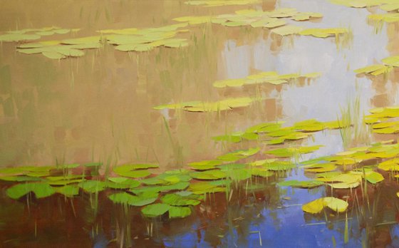 Water lilies  Autumn Palette Original oil Painting Large size Handmade artwork One of a Kind