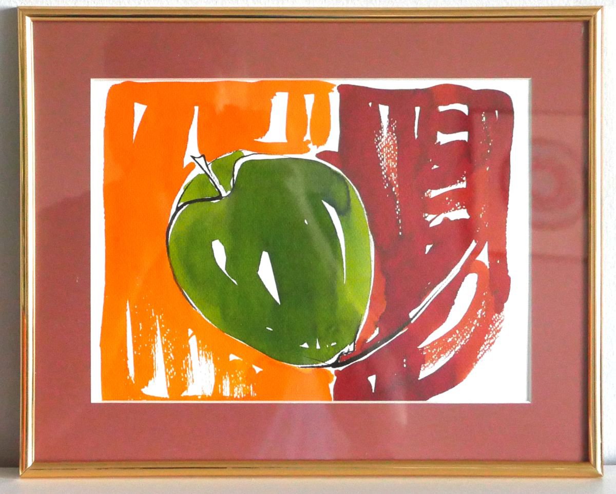 Apple - watercolor framed by Ewa Dabkiewicz