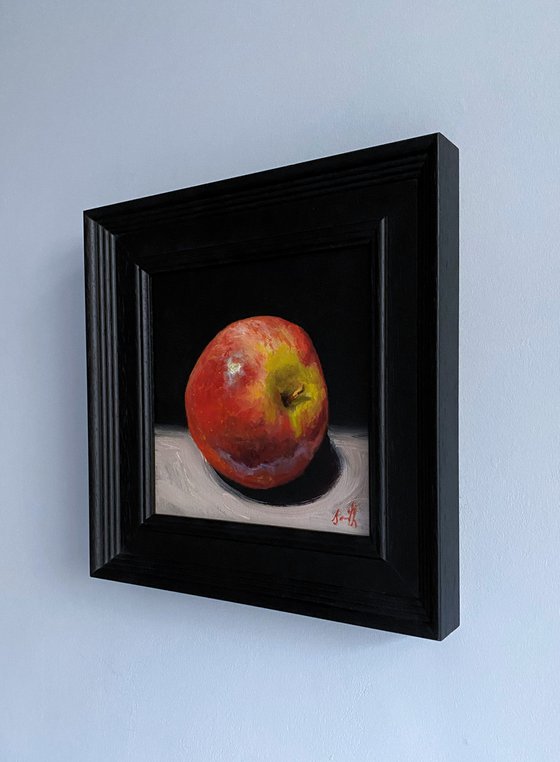 Apple oil painting still life on canvas, framed ready to hang.