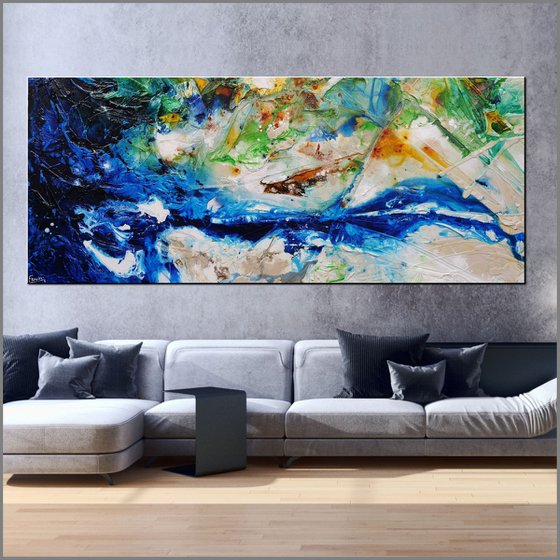 Natures Sugar 240cm x 100cm Green Blue Textured Abstract Art