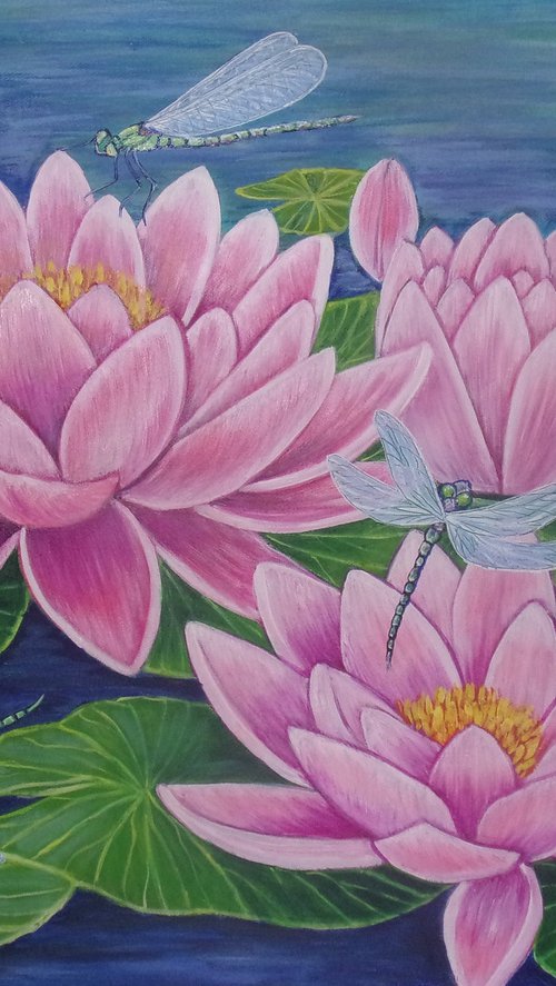 Water lilies and Dragonflies by Sofya Mikeworth