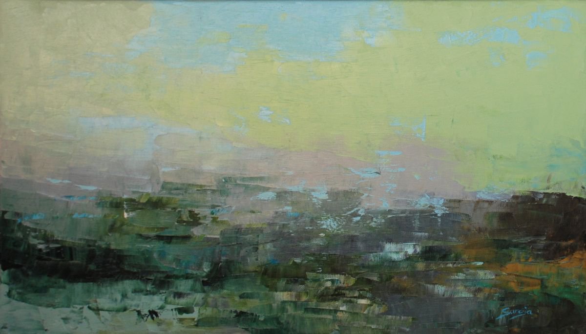 Abstract Landscape Oil Painting By Saroja Van Der Stegen, 26 X 17", Mountain (Ref#:375-12M), Original Artwork