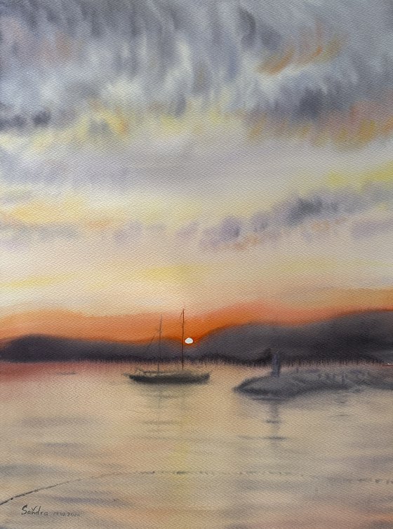 Orange Sunset Over Mountains