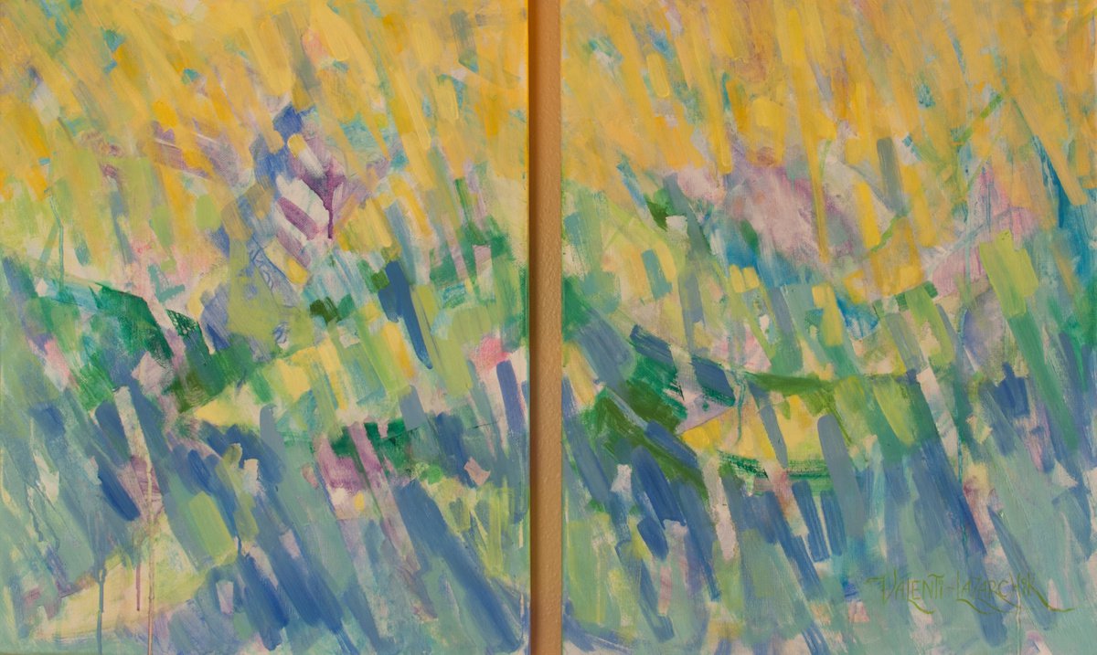 Organic Abstract Oil Painting By Gina Valenti-Lazarchik, 32 X 20, Keep On Casting, Original Artwork