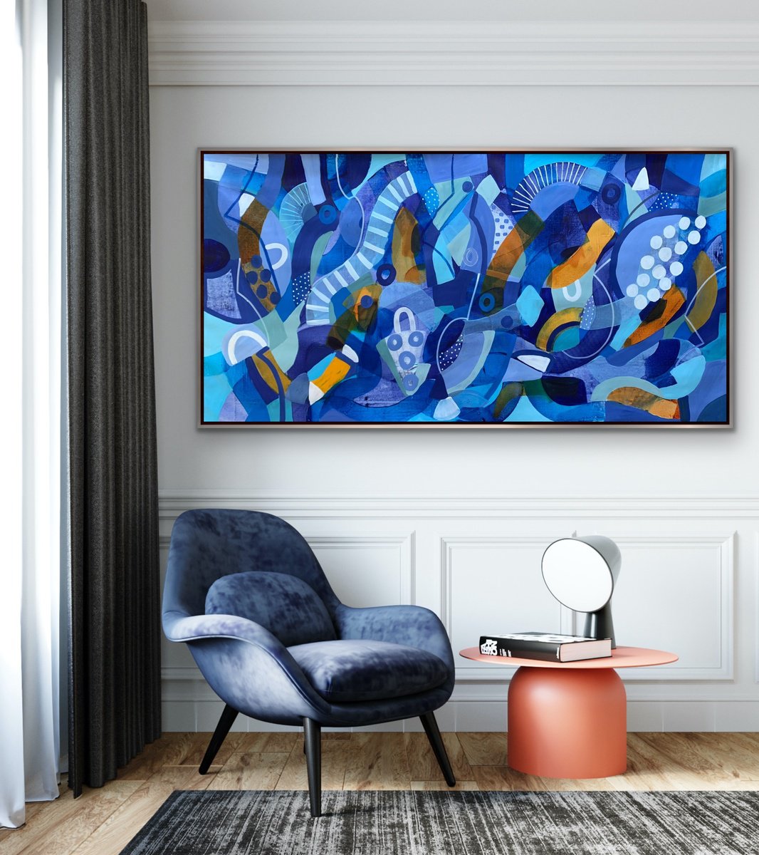 Organic Abstract Acrylic Painting By Rashna Hackett, 72 X 36", The Silence Of Water, Original Artwork