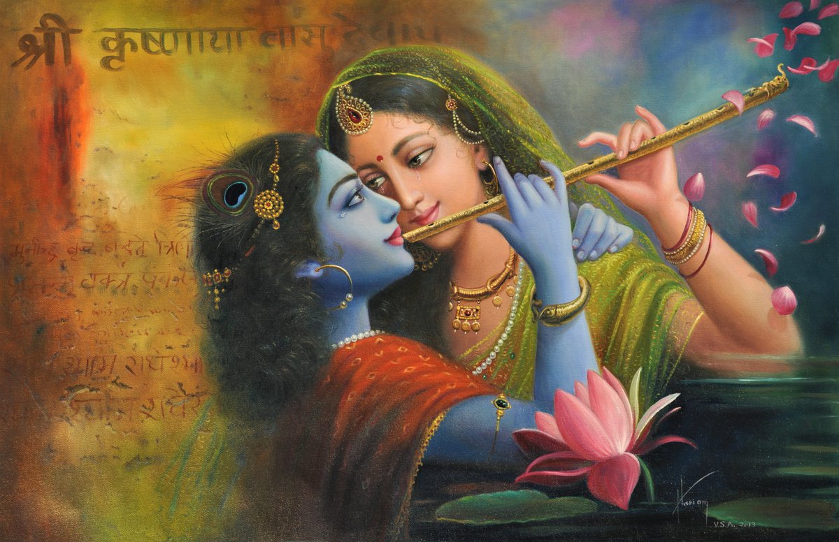 The Marvel Of Flute - Radha Krishna | Oil Painting By Hari Om Singh by Hariom Hitesh Singh