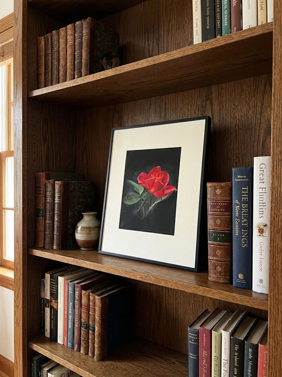 Crimson Study: Red Rose Oil on Gesso Board