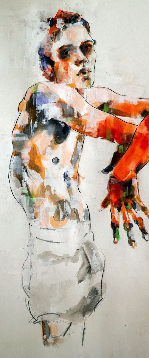 male figure with red arms 6-20-19 by Thomas Donaldson