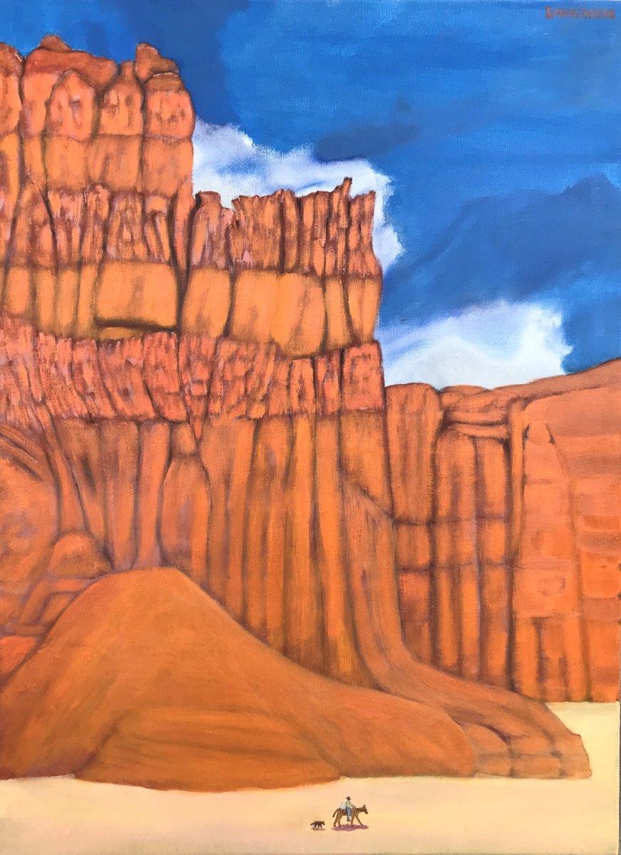 Impressionistic Landscape Oil Painting By Leslie Dannenberg, 22 X 30", Solitary Rider, Original Artwork