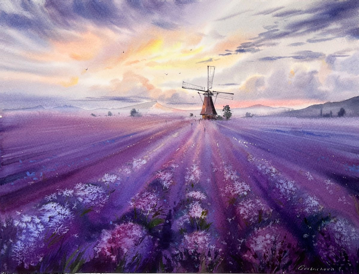 Impressionistic Watercolour , Lavender Dreams By Eugenia Gorbacheva, 16 X 12, Artwork For Sale On Artfinder