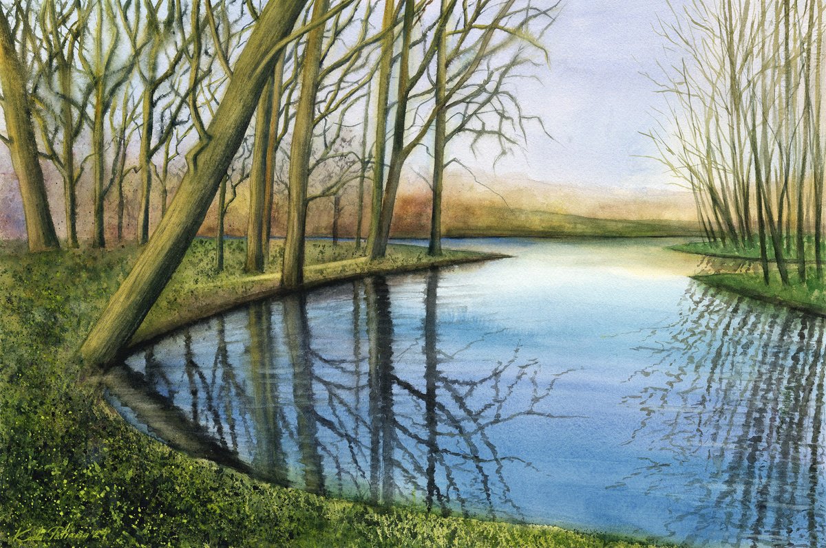 Photorealistic Landscape Watercolour By Tetiana Koda, 22 X 15", Reflections Of Serenity, Original Artwork