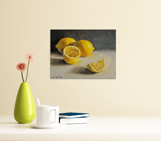 Lemon on grey fruit still life