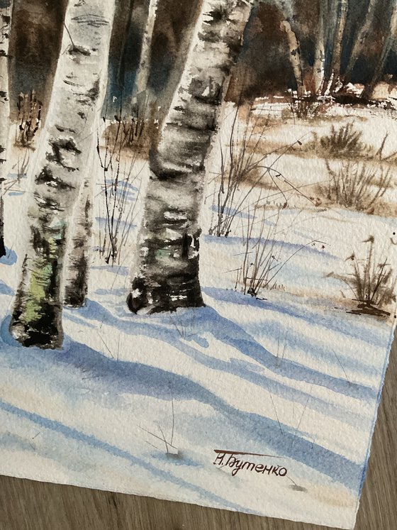 Birch family , original watercolour