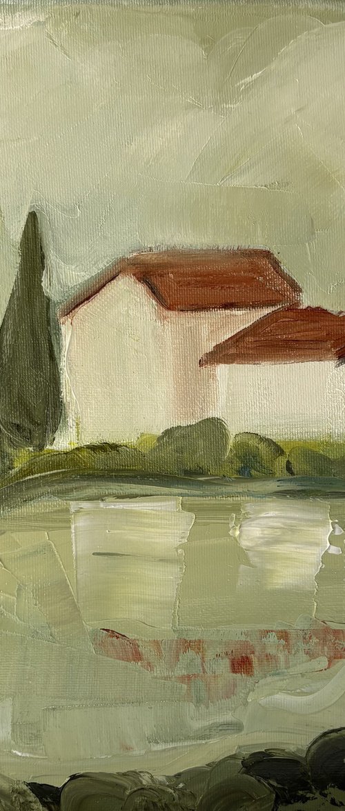 Toscana hills white houses with lake. by Daniela Nocito