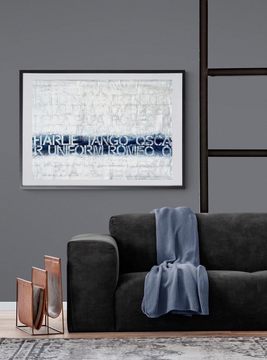 Typographic Landscape Acrylic Painting By Anita Kaufmann, 39 X 28, Save Our Ocean No. 1722, Original Artwork
