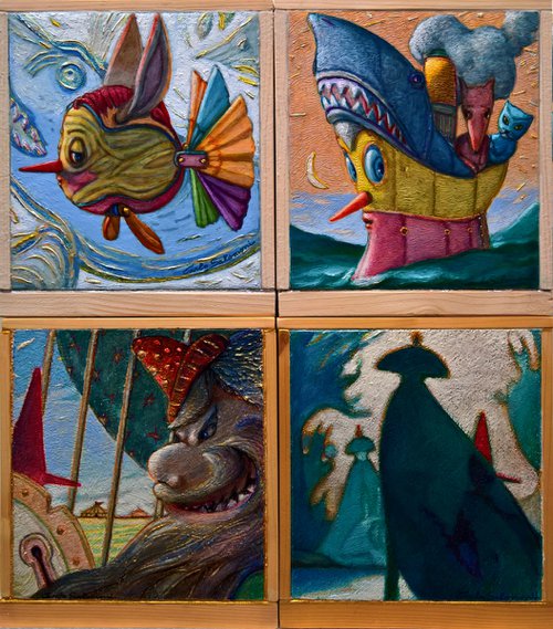PINOCCHIO'S STORIES - ( 4 associated paintings ) by Carlo Salomoni