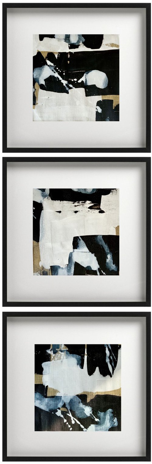 Abstract No. 2121 1-3 black & white  -set of 3 by Anita Kaufmann