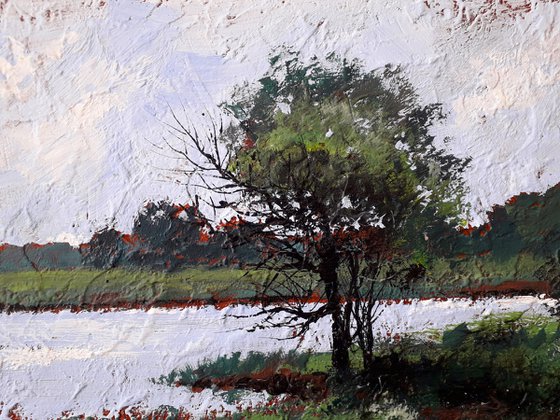 Windy day. Impressionism art. Landscape painting.
