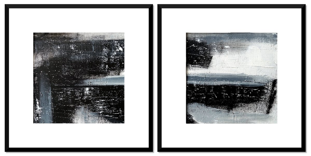 Abstraction No. 004320-0 black & white set of 2 by Anita Kaufmann
