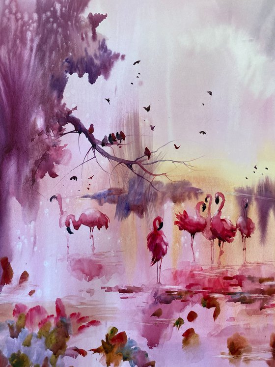 Sold Watercolor “Flamingos beauty” perfect gift