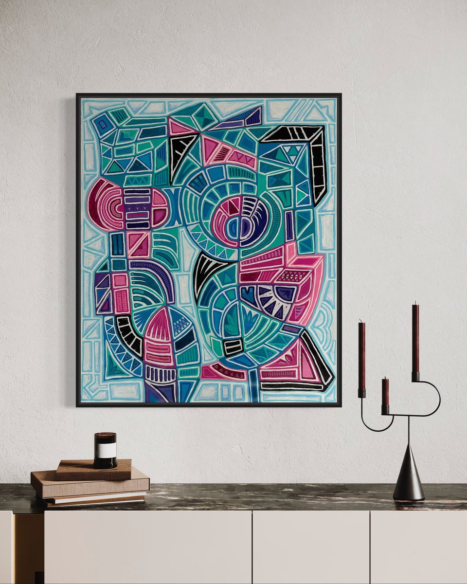 Geometric Abstract Painting By Samantha Malone, 31 X 37", Formation, Original Artwork