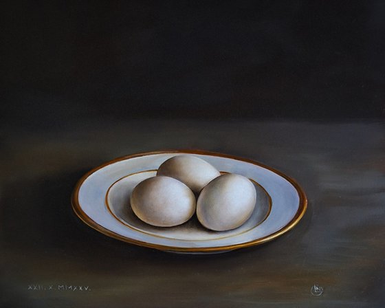 Three Eggs on Porcelain Plate