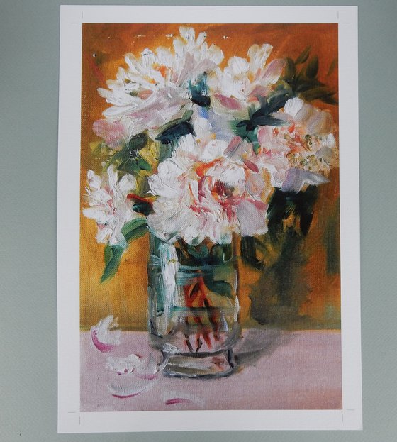 Peonies in a vase. Bouquet of the flowers.