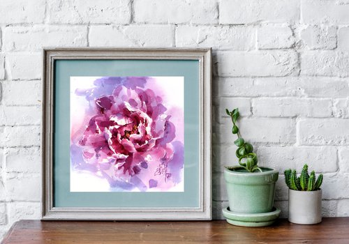 "Diving into the heart of the peony" watercolour abstract flora in delicate colours by Ksenia Selianko