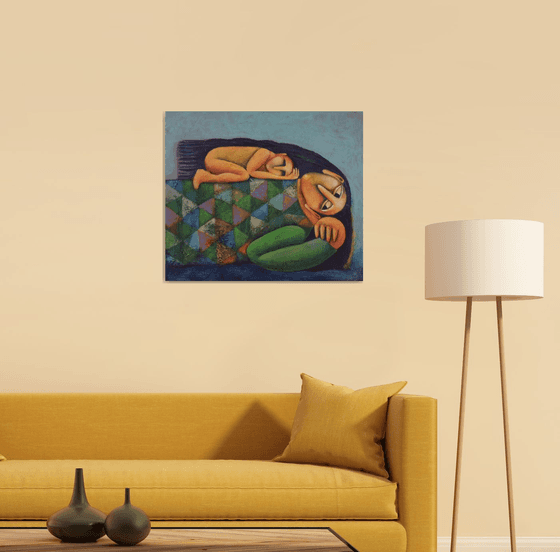 Mother's love  (Acrylic painting, 60x70cm, ready to hang)