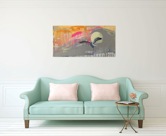 Bright painting - "Seagull" - Expressionism - Bird - Seagull - Sunset