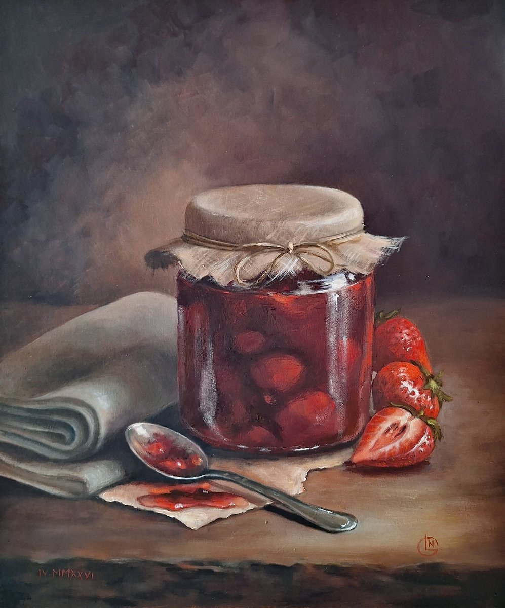 Photorealistic Oil Painting , Strawberries In Glass Jar By Natalia Langenberg, 10 X 12, Artwork For Sale On Artfinder