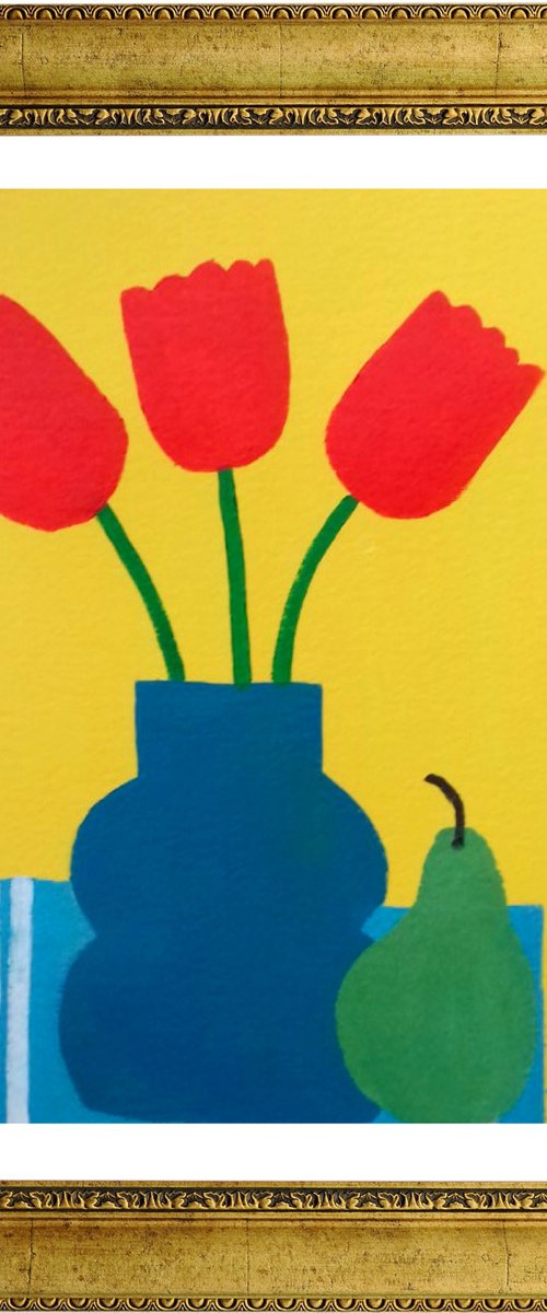Three Tulips and a Pear by Jan Rippingham
